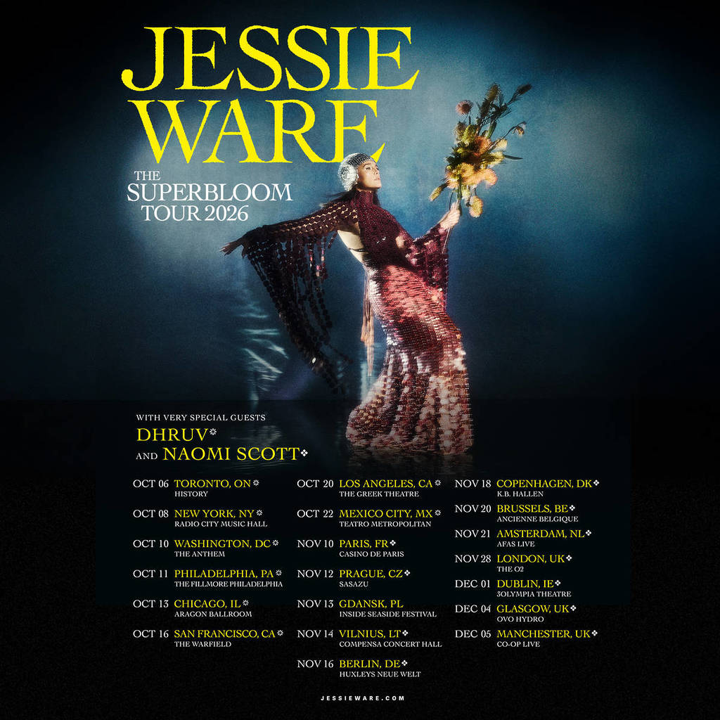 Jessie Ware-tourposter voor haar Superbloom-tournee in 2026