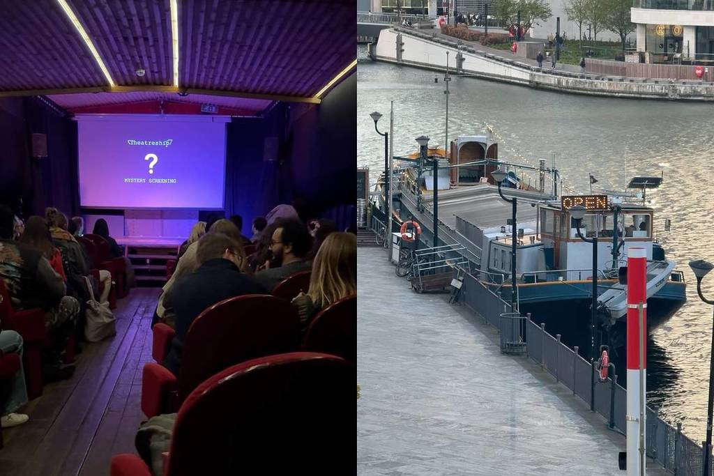 An Bord eines Bootes in East London können Sie an kostenlosen Mystery-Kinovorführungen teilnehmen – und wenn Sie den Film richtig erraten haben, erhalten Sie eine kostenlose Runde Getränke