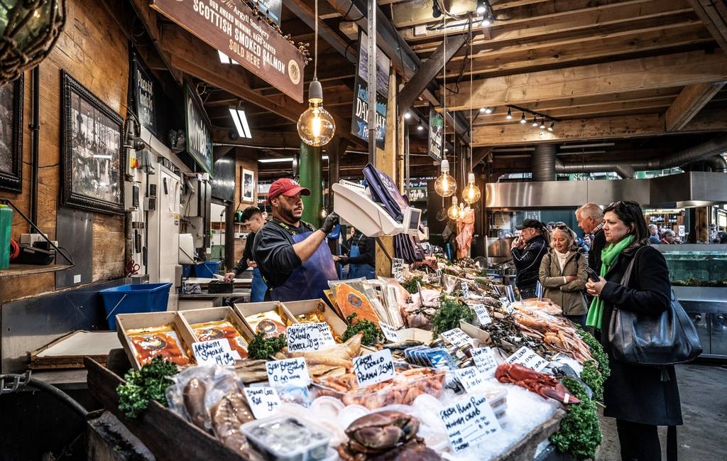 Ein Meeresfrüchtestand auf dem Borough Market
