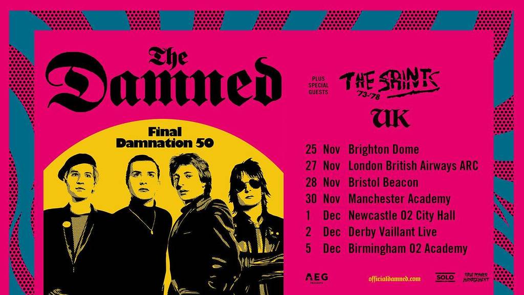 De tourposter van The Damned voor hun 'Damnation 50'-tournee eind 2026