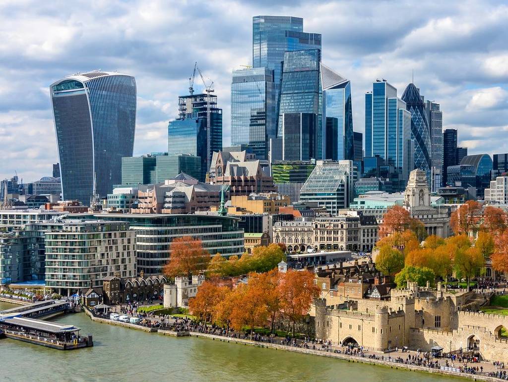 City of London skyscrapers and Tower of London