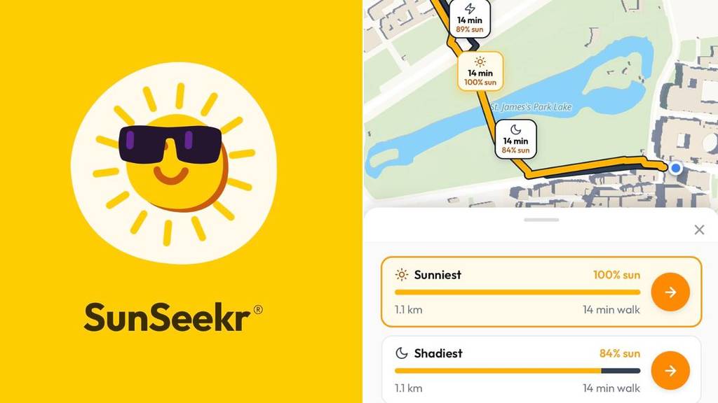 Ein Nebeneinanderbild der Sunseekr-App