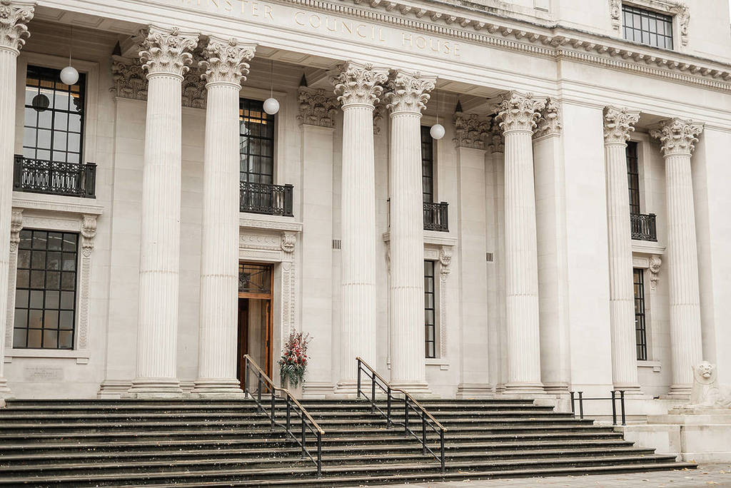 Die Fassade des Old Marylebone Town Hall in Westminster, London