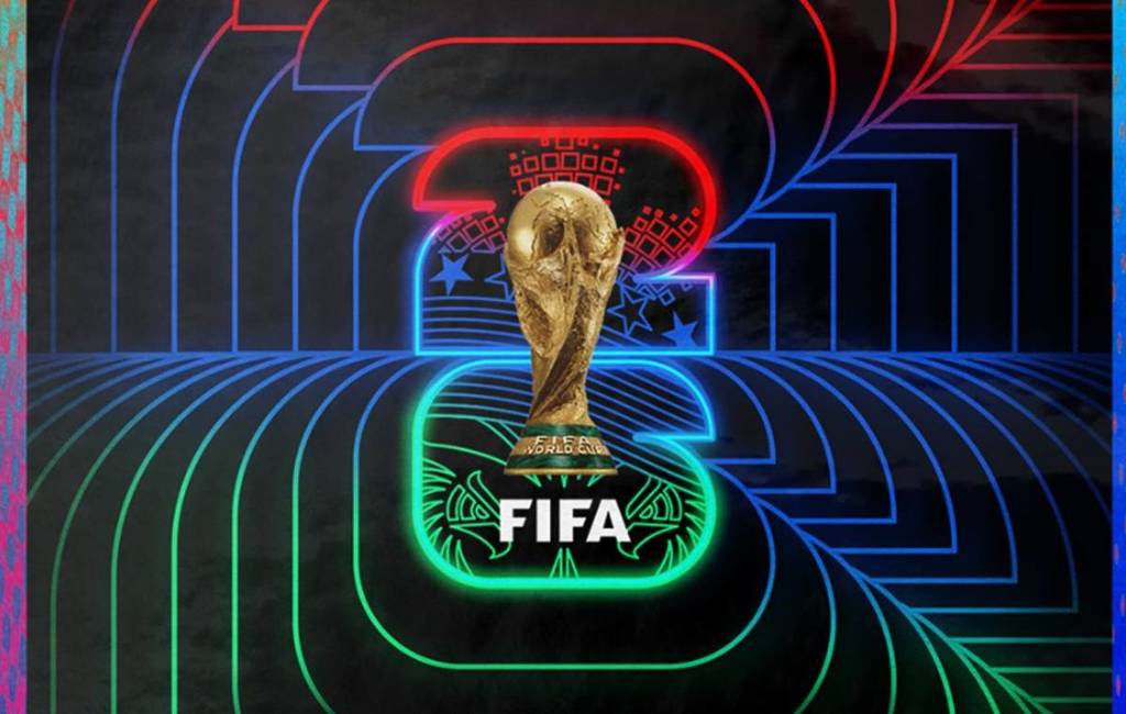 Albumcover der FIFA Fußball-Weltmeisterschaft 2026 mit der Trophäe und blinkenden Lichtern