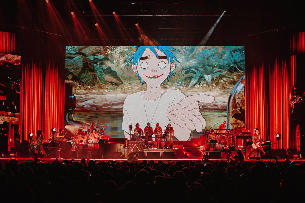 Gorillaz ao vivo em março de 2026, em Manchester