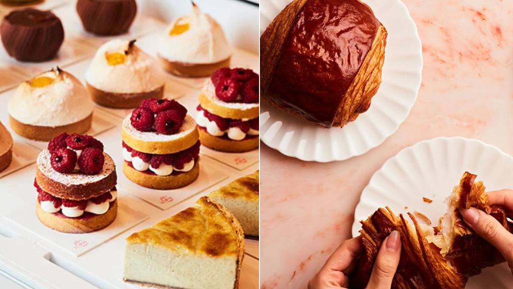 ein Bild mit verschiedenen Kuchen und Gebäckstücken in einer Bäckerei