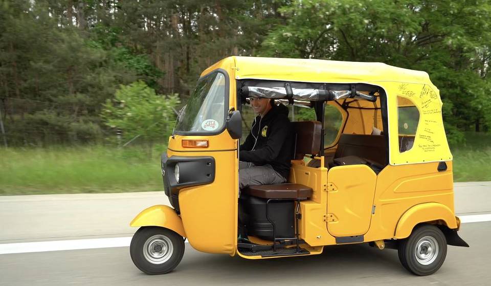 This Race Across the World winner is currently riding a tuk tuk from London’s O2 to the top of Norway – and it’s all for charity