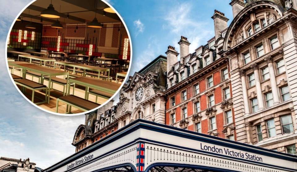 The UK’s first-ever food hall located in a train station is landing in London this week — with global street food vendors and a cocktail bar