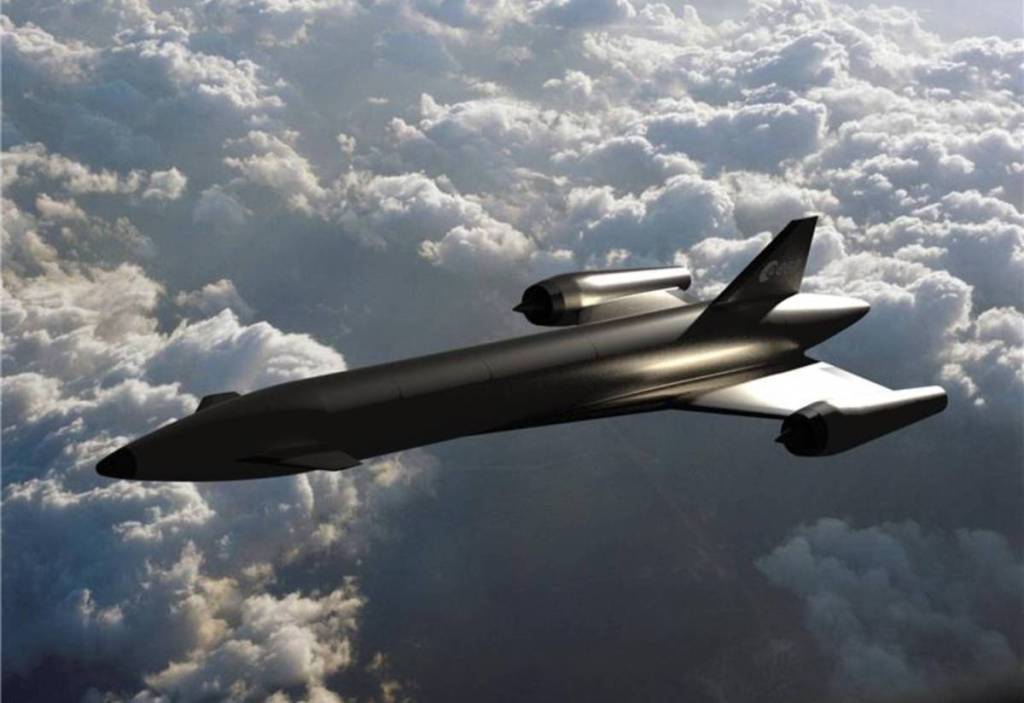Un aereo ipersonico che vola sopra le nuvole