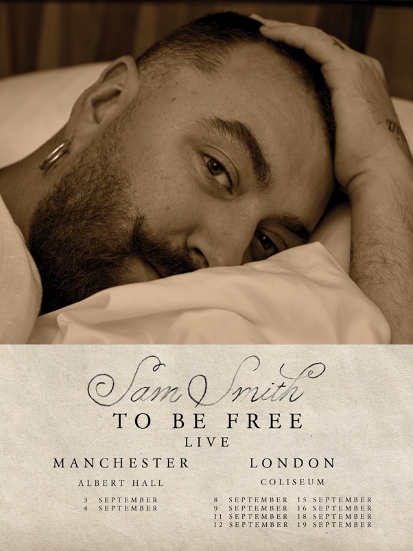 Cartel con las fechas de la gira «To Be Free» de Sam Smith para 2026