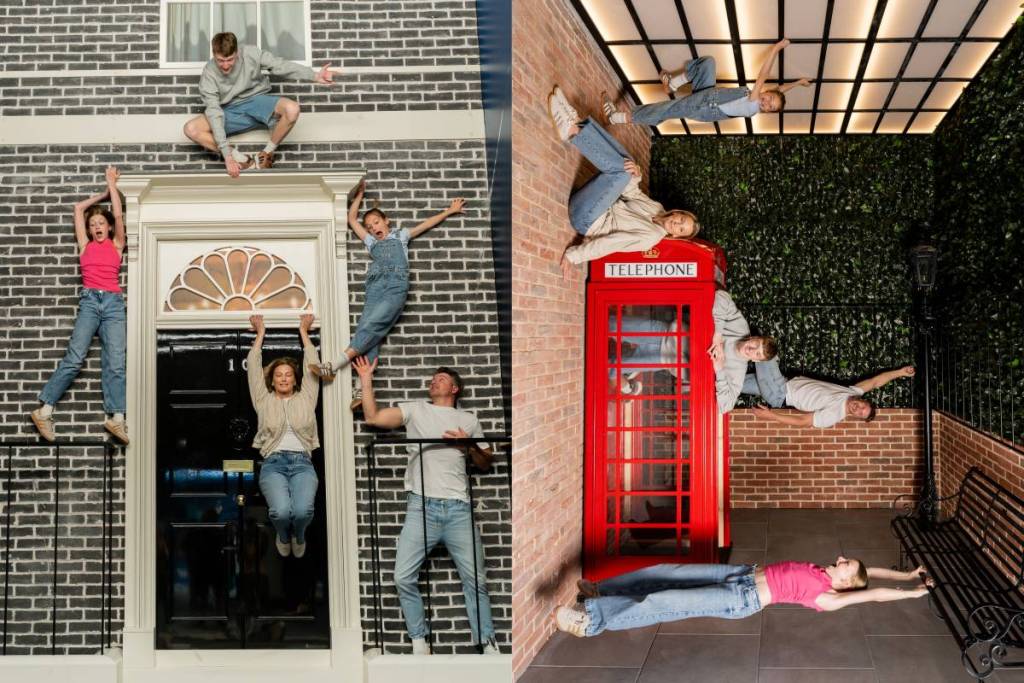 Besucher des Museum of Illusions erkunden den Londoner Themenraum