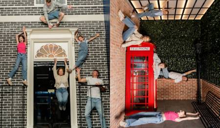 Des visiteurs du Museum of Illusions explorent la salle sur le thème de Londres