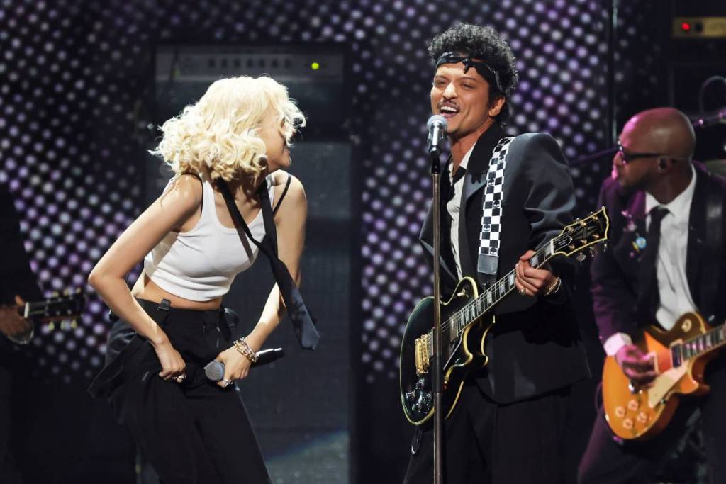 Rosé and Bruno Mars performing at the Grammy Awards in 2026