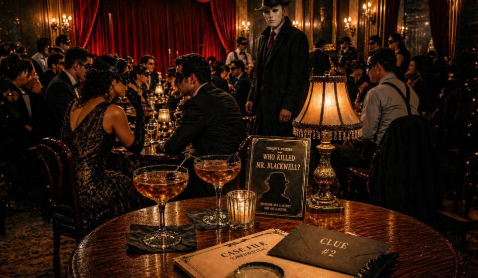 3 cocktail artigianali, 1 omicidio e solo 75 minuti per risolvere il caso: la nuovissima esperienza di giallo a Londra abbina cocktail a indizi e segreti nascosti dietro le maschere — è stata annunciata una sola data