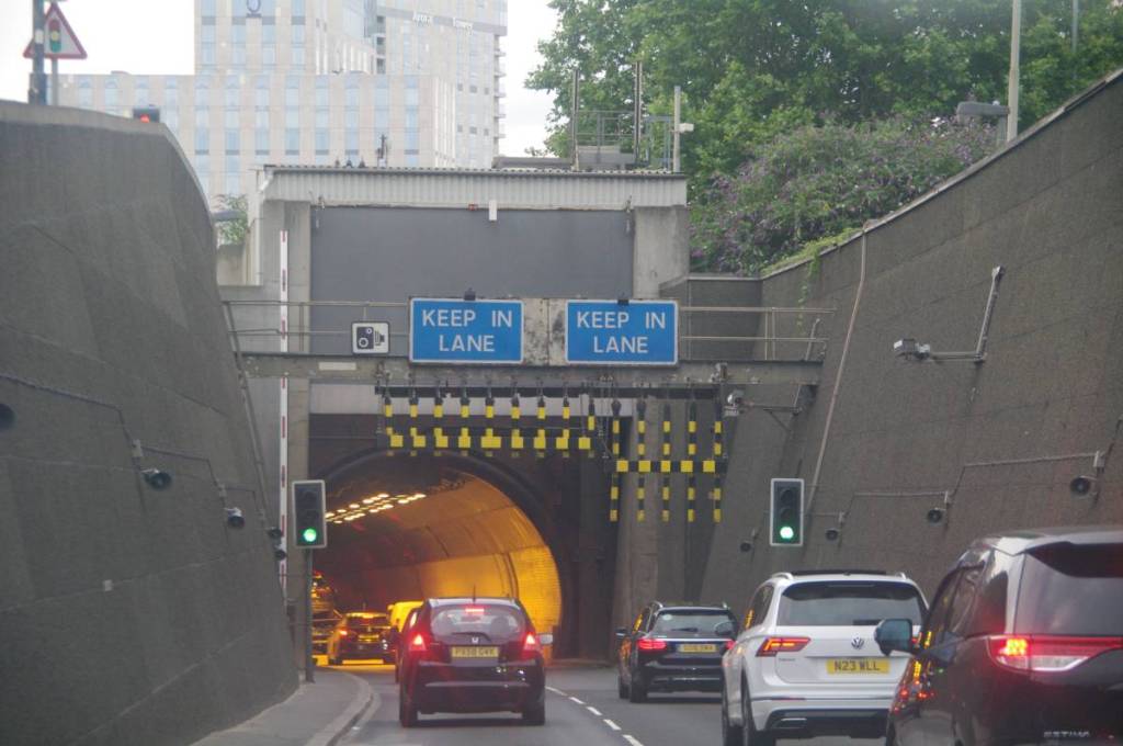 Vehicles entering the Blackwall tunnel