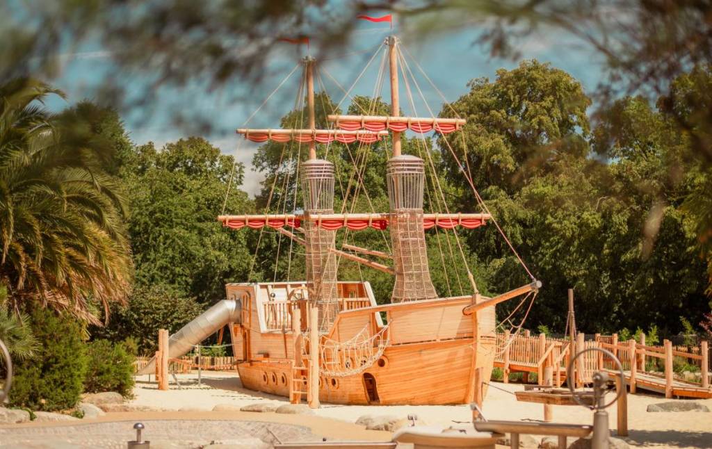 an impressive pirate ship play area at The Diana Princess of Wales Memorial Playground