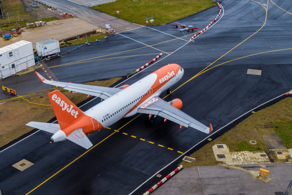 An easyjet plane on an airport runway