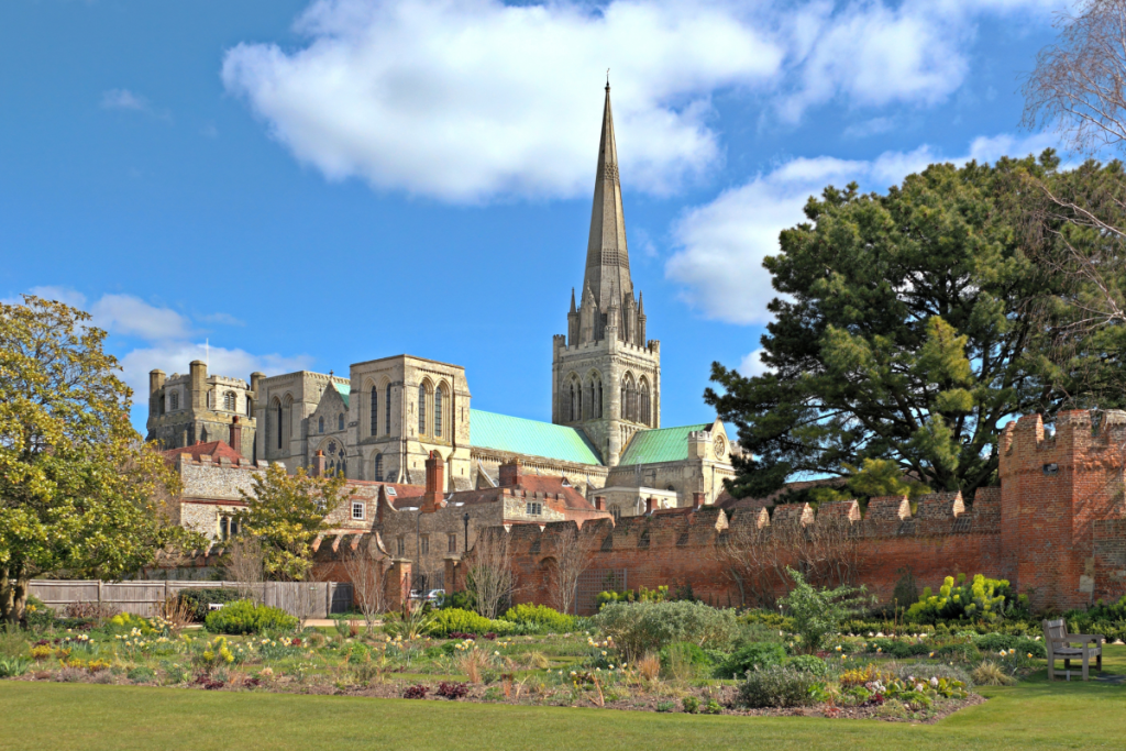 A view of the cathedram and Roman wall in Chichester