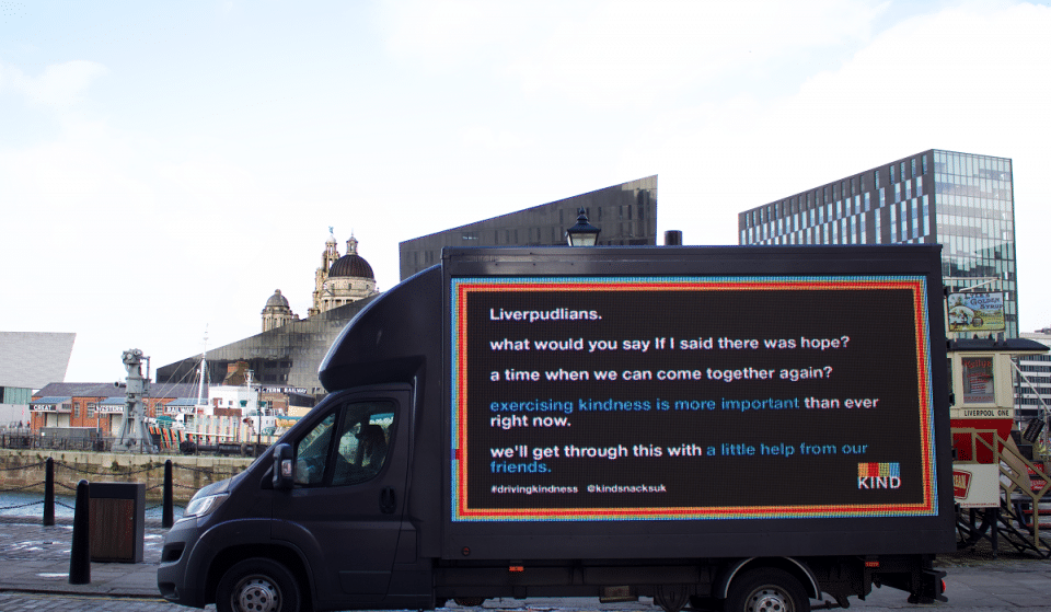 A Billboard With Kind Messages And Beatles Lyrics Has Been Going Round Liverpool This Week