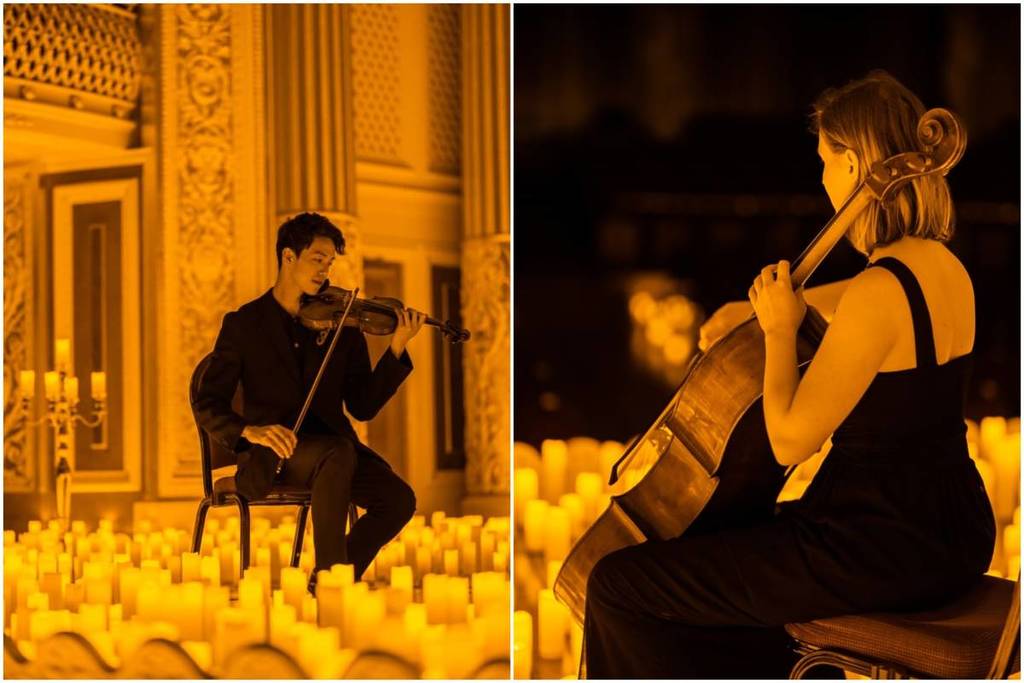 Two classical musicians playing at St George's Hall in Liverpool