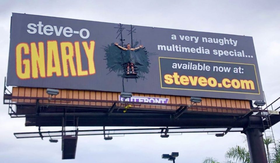 Steve-O Taped Himself To A Billboard In L.A. Today