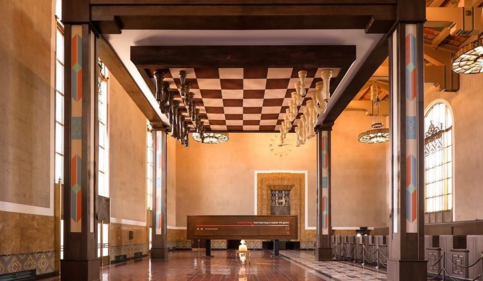 There’s A Giant ‘Queen’s Gambit’ Chessboard On The Ceiling  At Union Station In L.A.