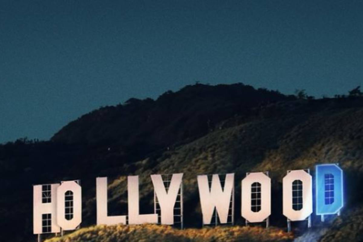 D In Hollywood Sign Lit Up Blue In Honor Of Dodgers World Series Win