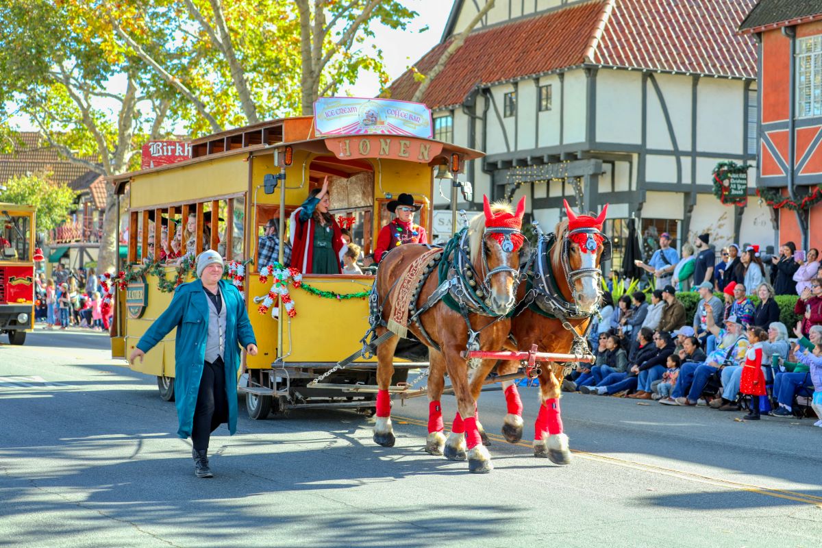 A horse drawn carriage in Solvang, California.