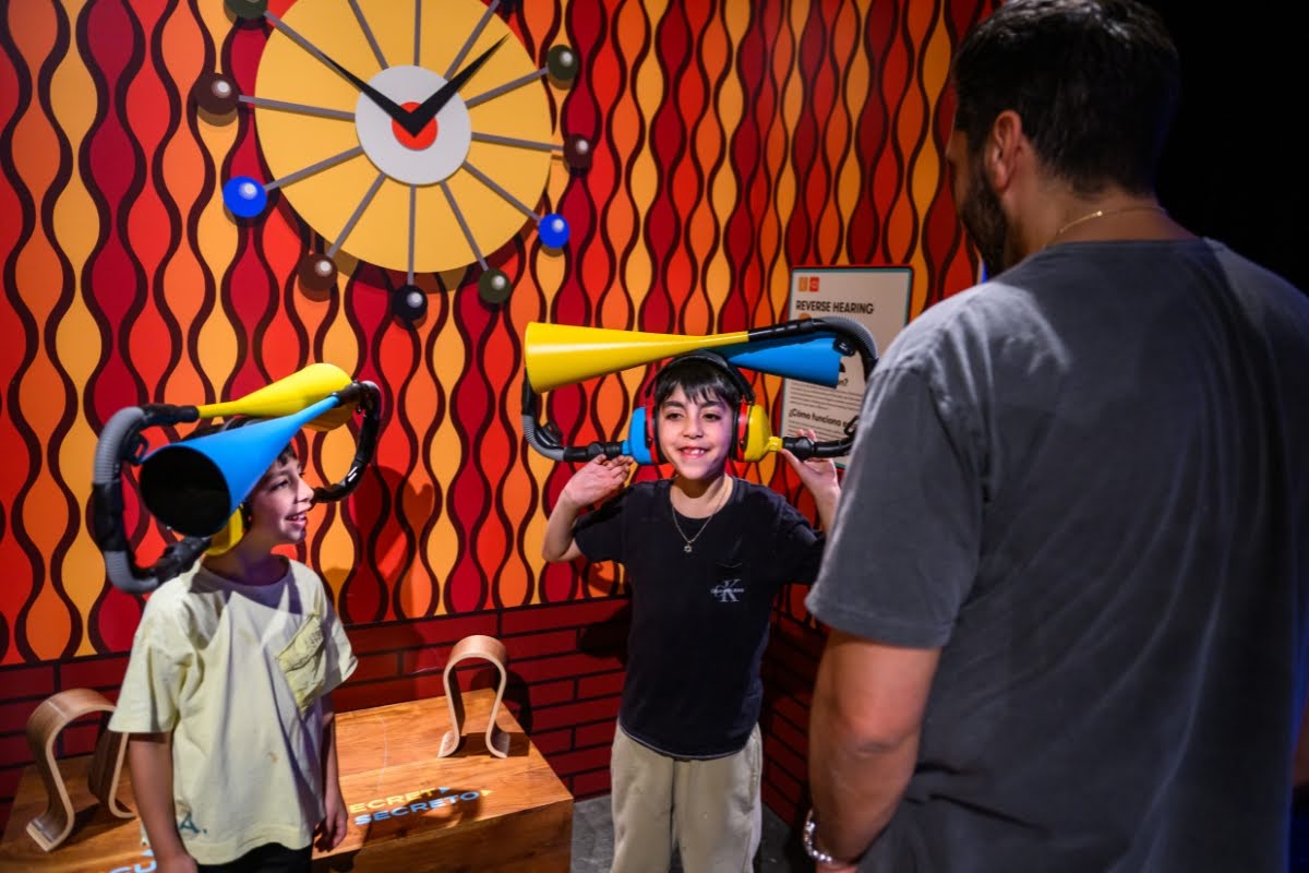 Kids play with exhibits