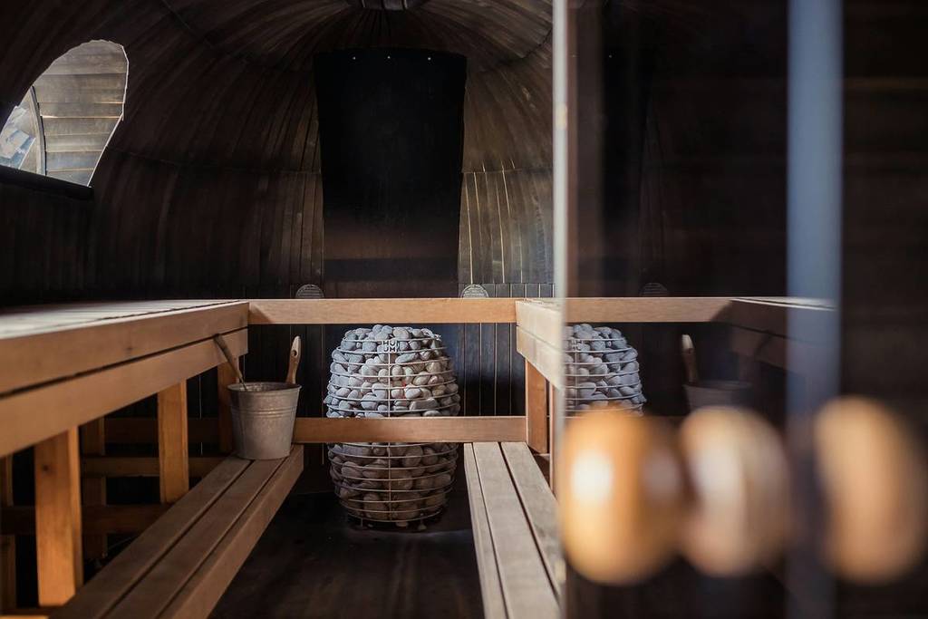 A sauna at a spa.