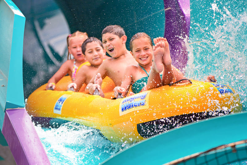 Kids on a ride at Raging Waters Los Angeles.
