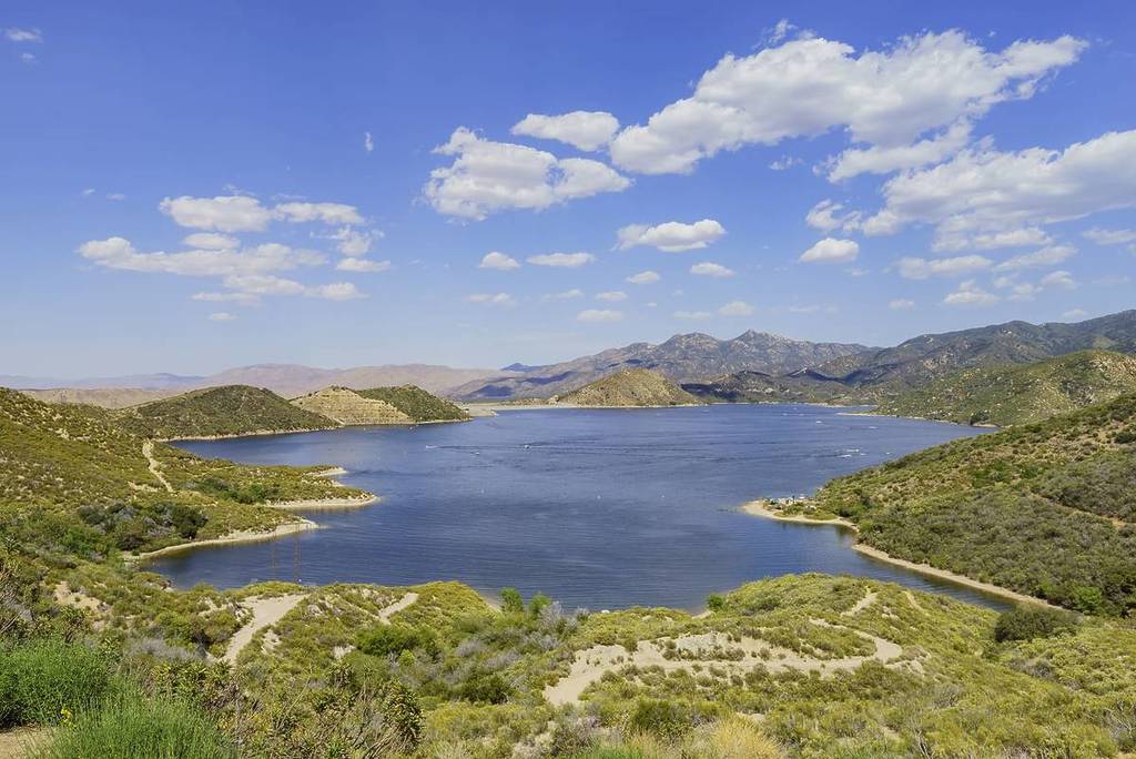 Silverwood Lake photographed from above.