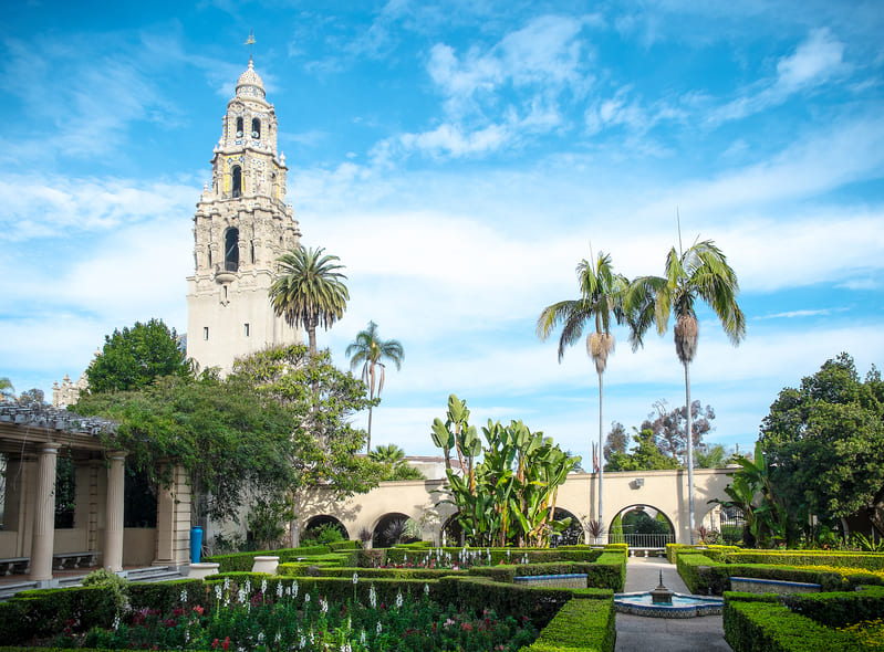 Balboa Park lake and Spanish Colonial buildings