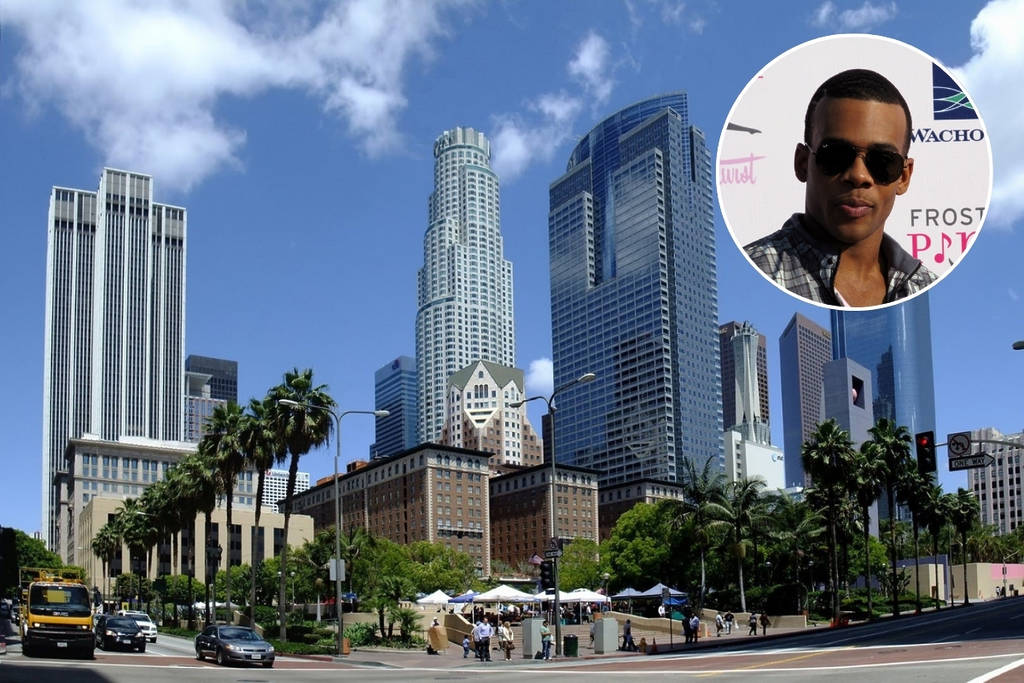 Pershing Square in Downtown L.A. mit Sänger Mario
