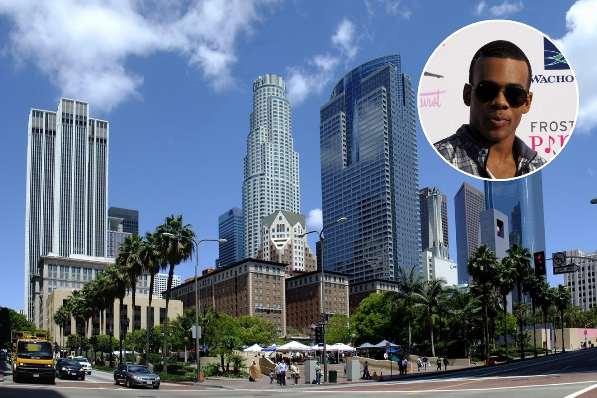 Pershing Square in Downtown L.A. with singer Mario