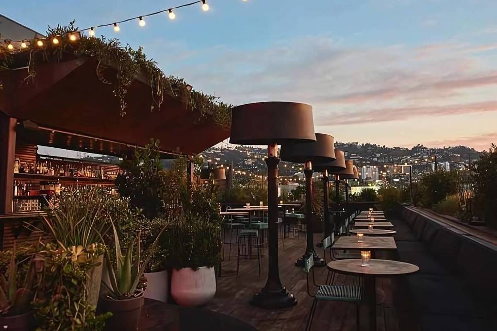 A view of the LA skyline from E.P. & L.P. Rooftop bar