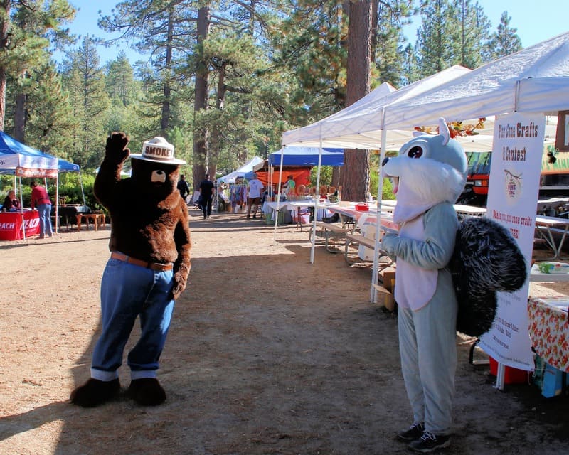 Smokey the bear and Cheekers the squirrel at the Pine Cone Festival