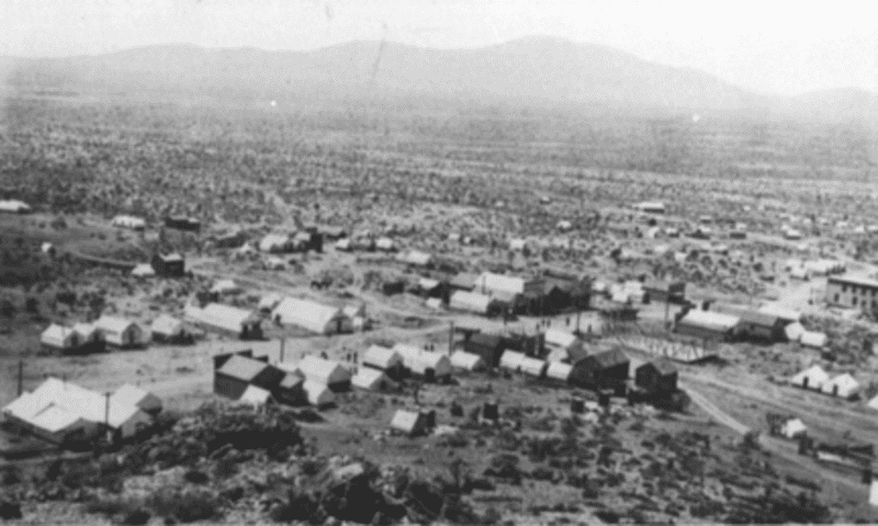 Black and white photo of old town of Hart, California