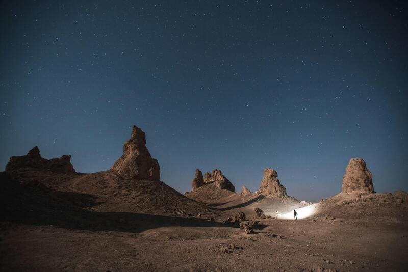 Trona Pinnacles at night.