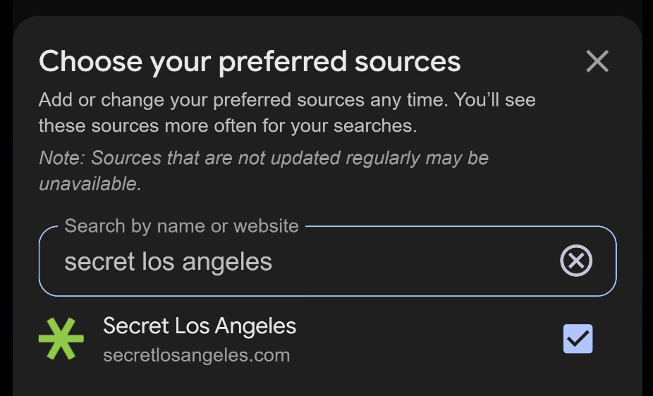 Preferred sources screenshot