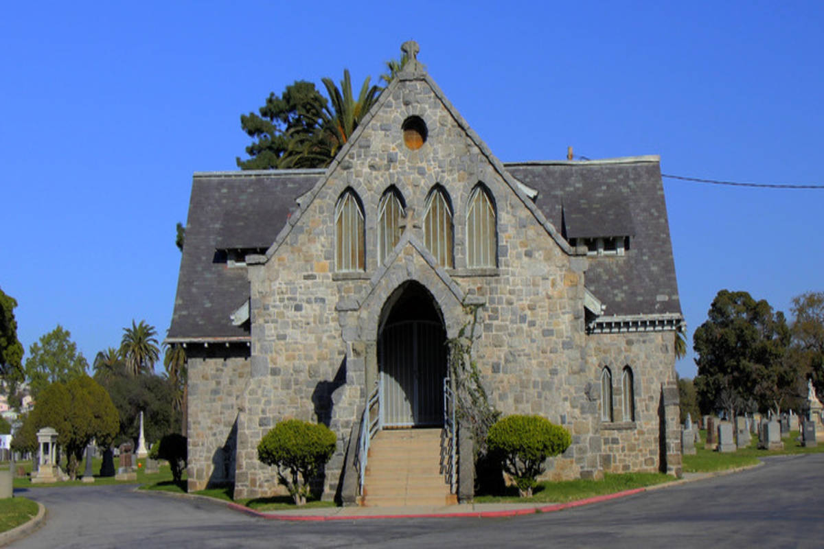 “Ivy Chapel, a historic chapel at Evergreen Cemetery.