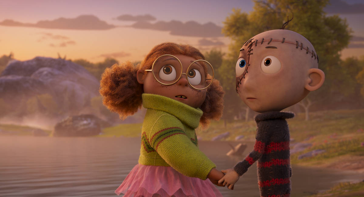 Stitch Head and Arabella holding hands