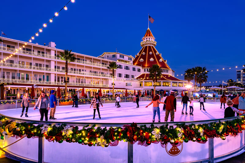 People ice skating at the Hotel del Coronado