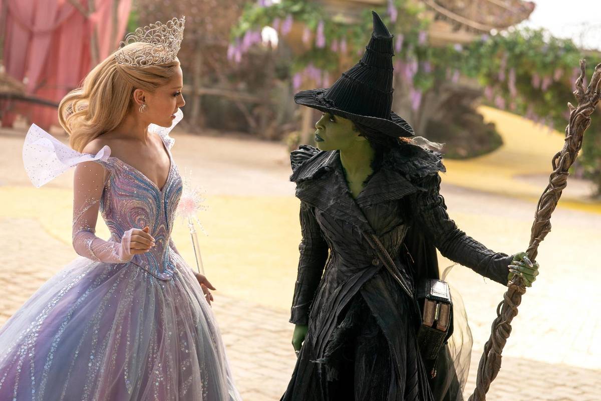 Still from Wicked featuring Elphaba and Glinda.