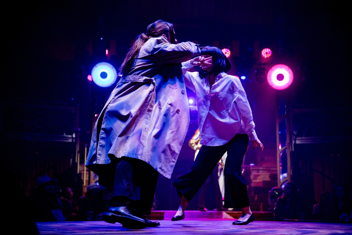 Actors dance in the style of Pulp Fiction