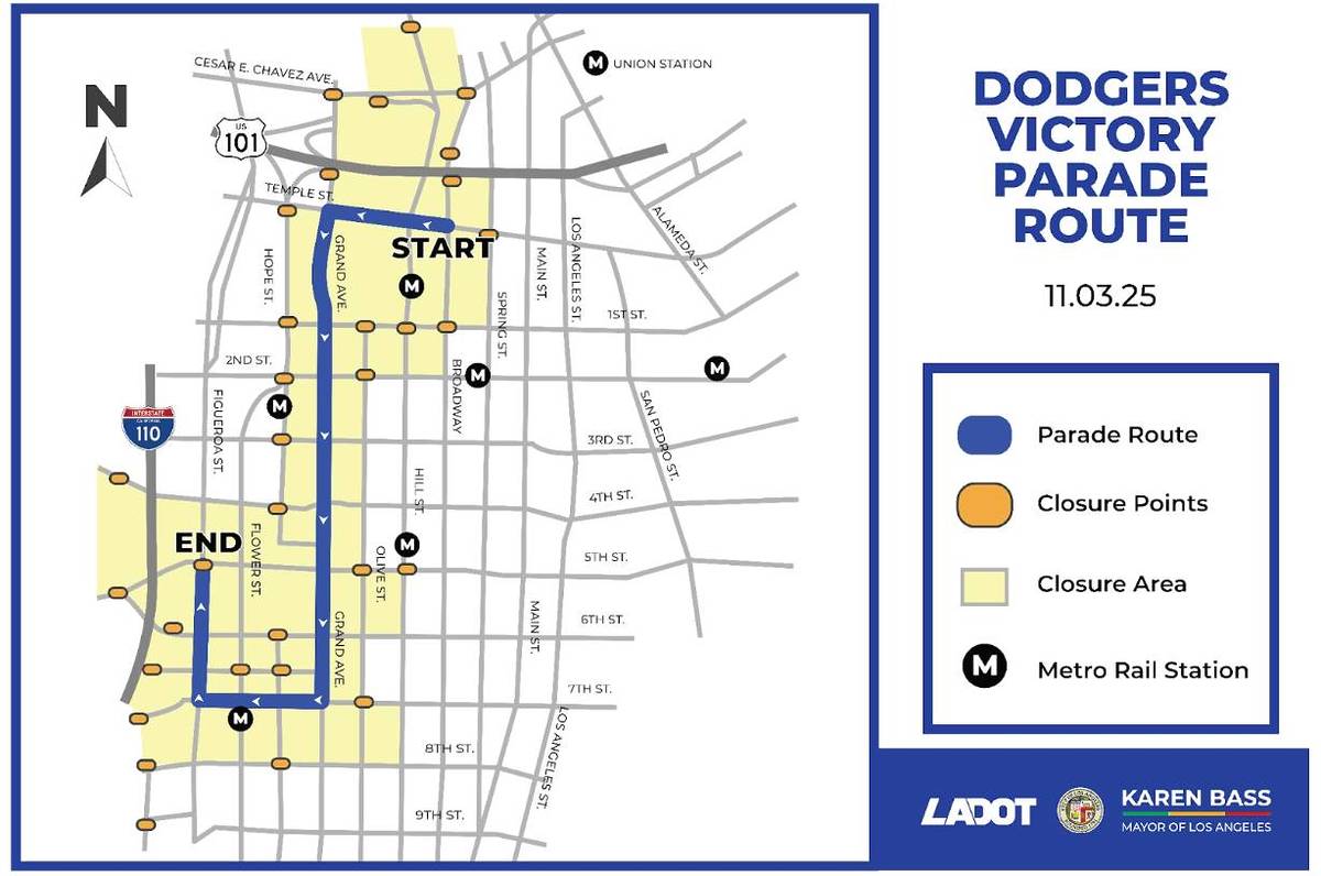 Dodgers parade route and street closures