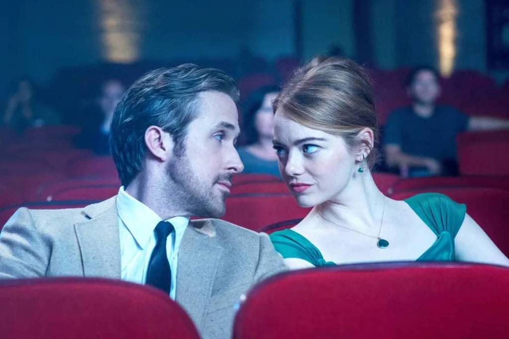 A still from La La Land showing Emma Stone and Ryan Gosling, one of the most iconic L.A. movies Letterboxd users love.