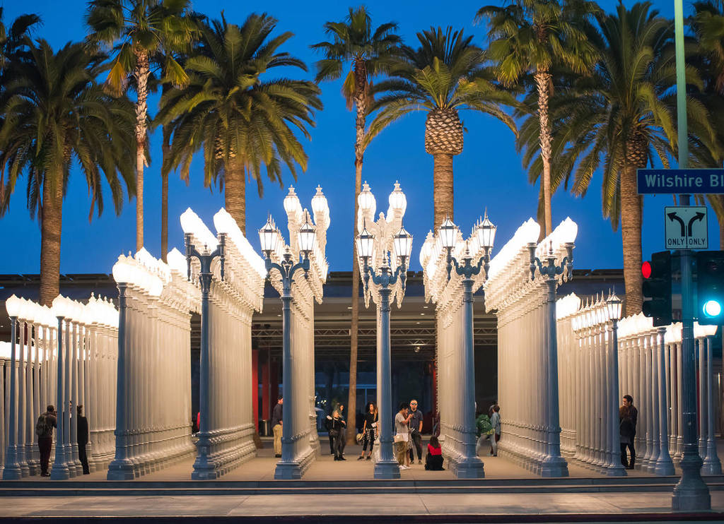 'Urban Light' -- a large-scale assemblage sculpture by Chris Burden in Los Angeles, California.