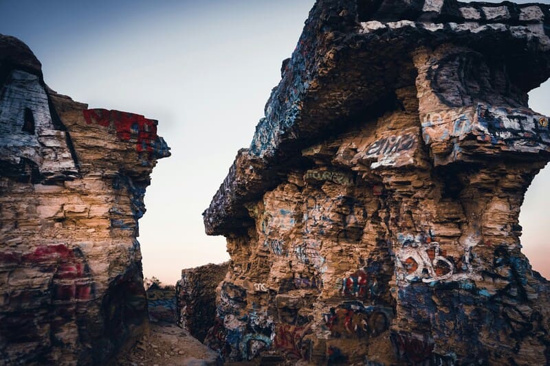 Graffitied remains of the Sunken City in San Pedro, CA