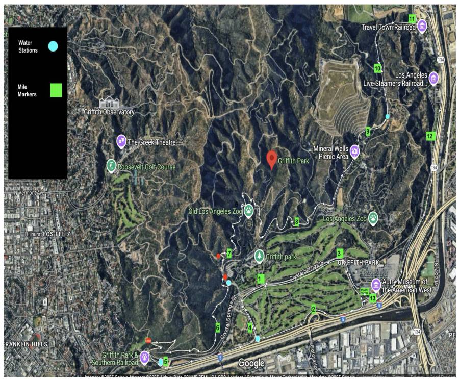 Griffith Park Run route